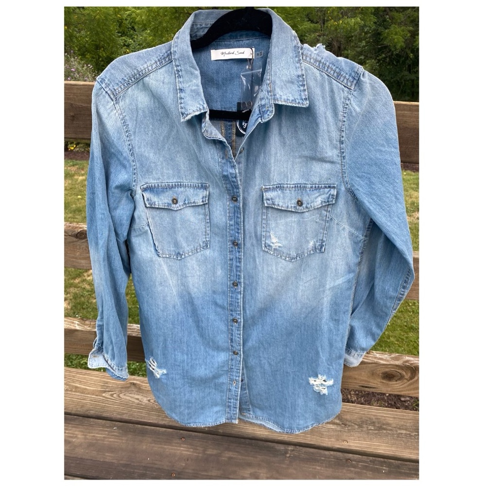 Distressed denim dress
